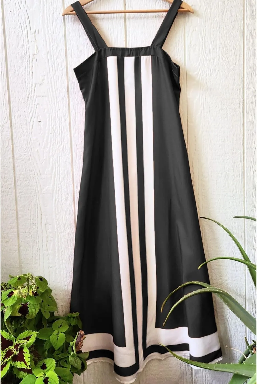 Hooever Women Color Block Maxi Dress Boho Striped Shoulder Strap Sundress Square Neck Summer Beach Dresses