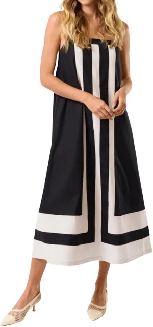 Hooever Women Color Block Maxi Dress Boho Striped Shoulder Strap Sundress Square Neck Summer Beach Dresses