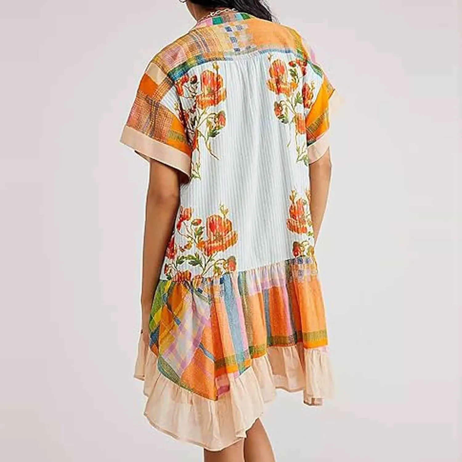 Hot Short Mini Dress Babydoll Dresses for Women Boho Y2K Summer Dress Flowy Deep V Neck Floral Sundresses