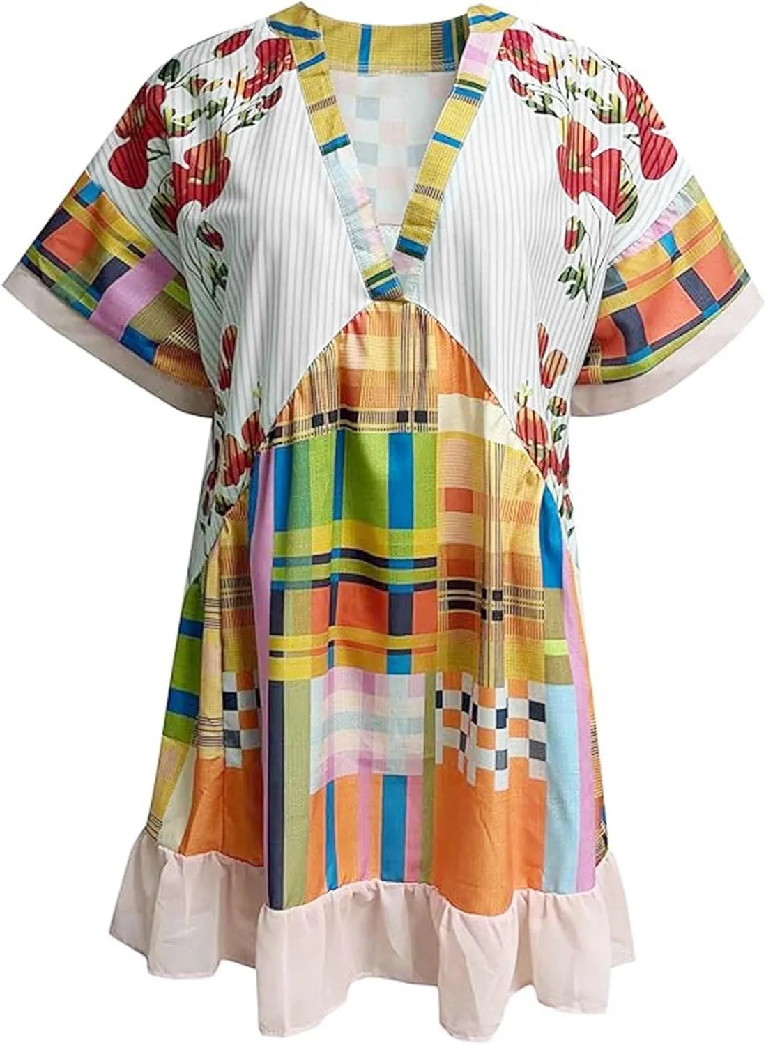 Hot Short Mini Dress Babydoll Dresses for Women Boho Y2K Summer Dress Flowy Deep V Neck Floral Sundresses