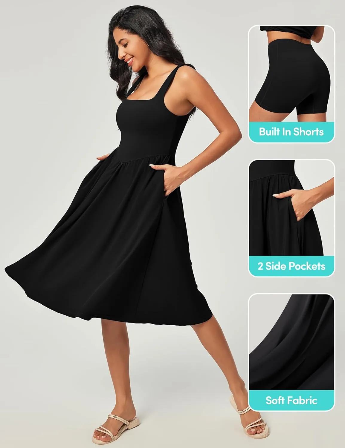 IUGA Sundresses for Women 2025 Summer Dress with Built in Shorts & Bra Spaghetti Strap Midi Casual Flowy Beach Dresses