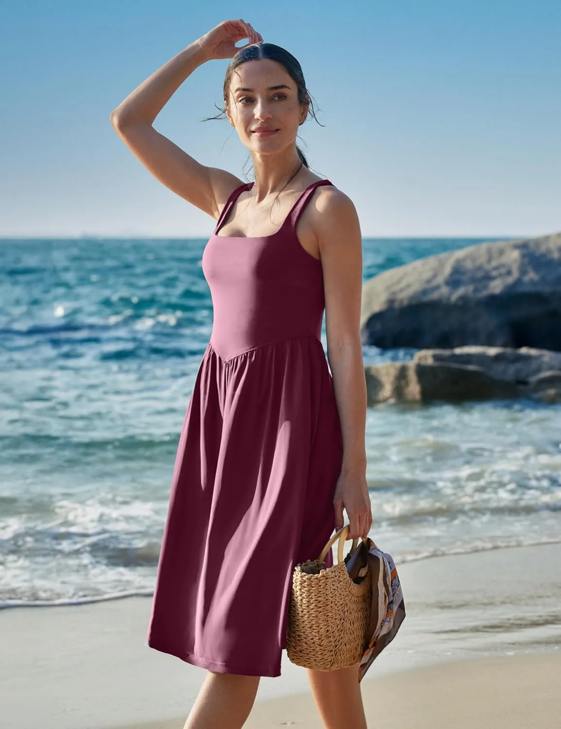 IUGA Sundresses for Women 2025 Summer Dress with Built in Shorts & Bra Spaghetti Strap Midi Casual Flowy Beach Dresses