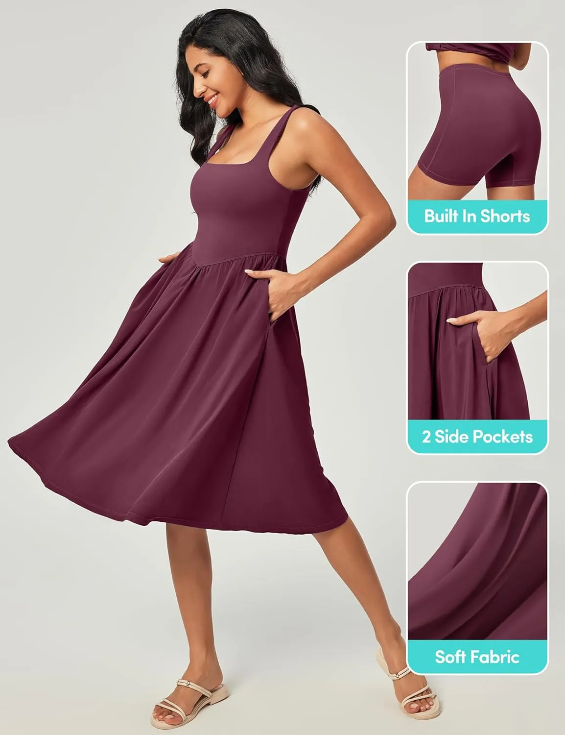 IUGA Sundresses for Women 2025 Summer Dress with Built in Shorts & Bra Spaghetti Strap Midi Casual Flowy Beach Dresses