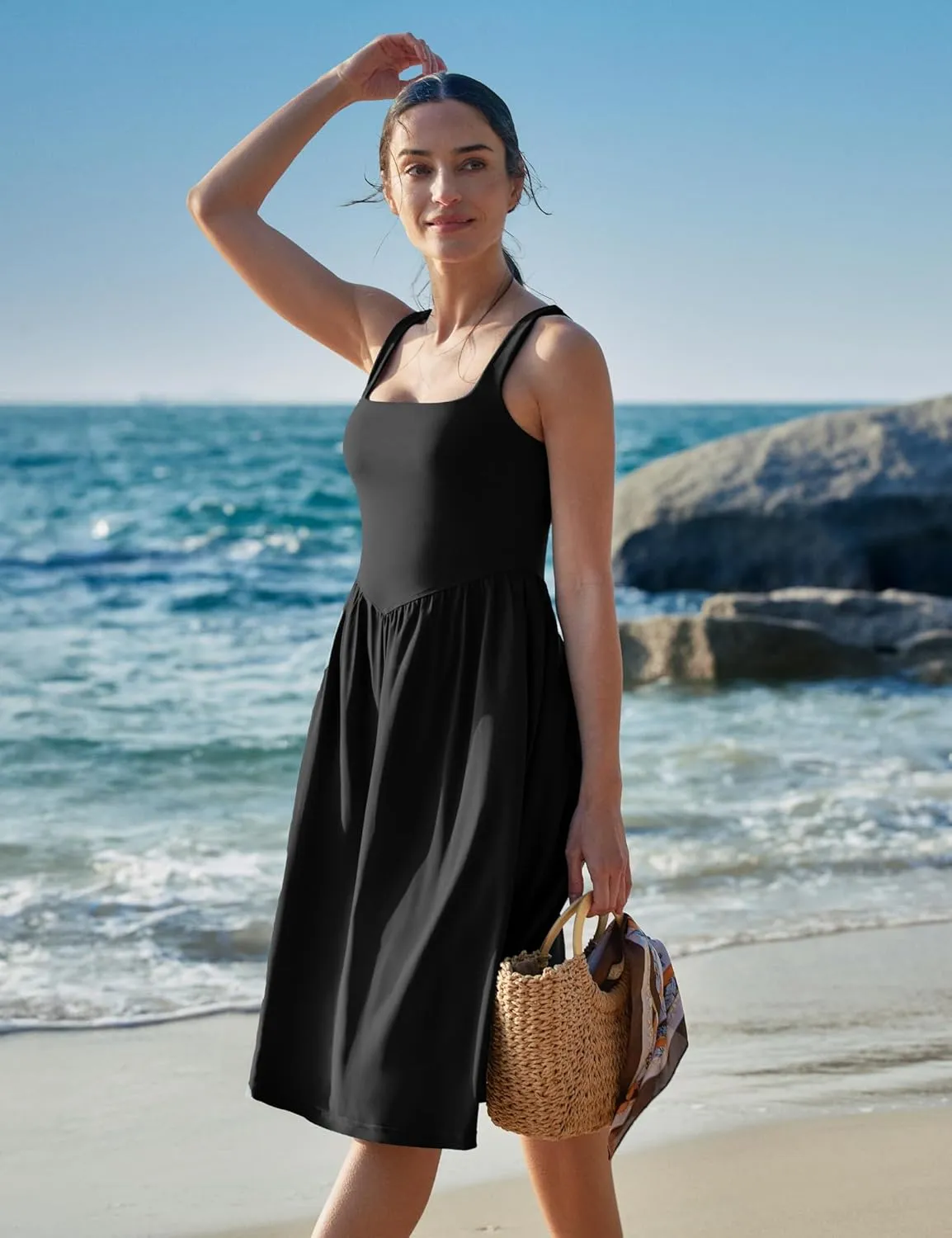 IUGA Sundresses for Women 2025 Summer Dress with Built in Shorts & Bra Spaghetti Strap Midi Casual Flowy Beach Dresses
