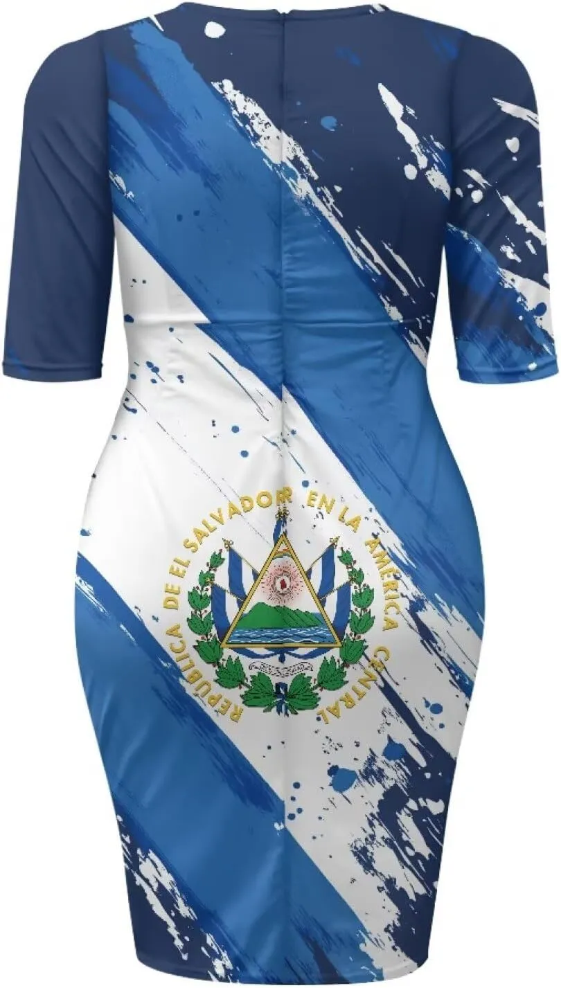 Jamaican Flag Printed Women 3/4 Sleeve Pencil Midi Knee Length Bodycon Cocktail Dresses Office Work Dresses