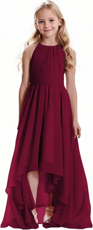 Junior Girls Bridesmaid Dress Chiffon Halter High Low Dress Wedding Formal Party Special Occasion Dresses