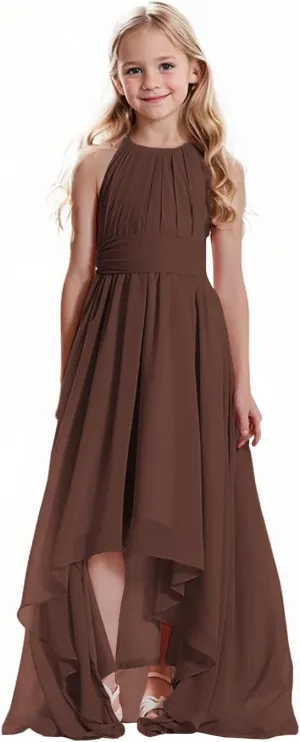 Junior Girls Bridesmaid Dress Chiffon Halter High Low Dress Wedding Formal Party Special Occasion Dresses