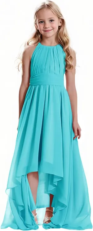 Junior Girls Bridesmaid Dress Chiffon Halter High Low Dress Wedding Formal Party Special Occasion Dresses