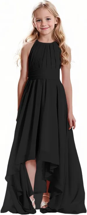 Junior Girls Bridesmaid Dress Chiffon Halter High Low Dress Wedding Formal Party Special Occasion Dresses