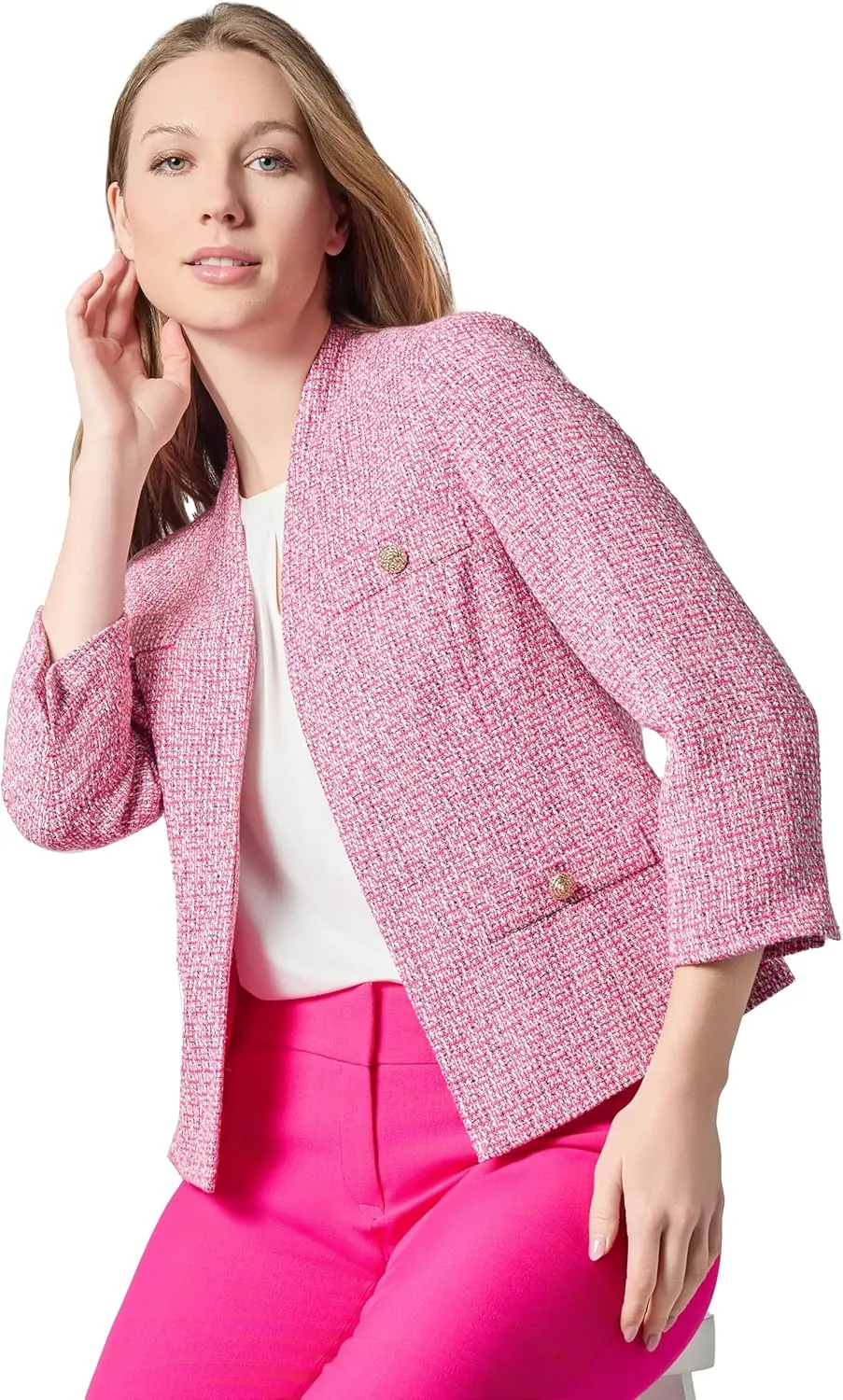 Kasper Women's Tweed Four Pocket Open-Style Blazer