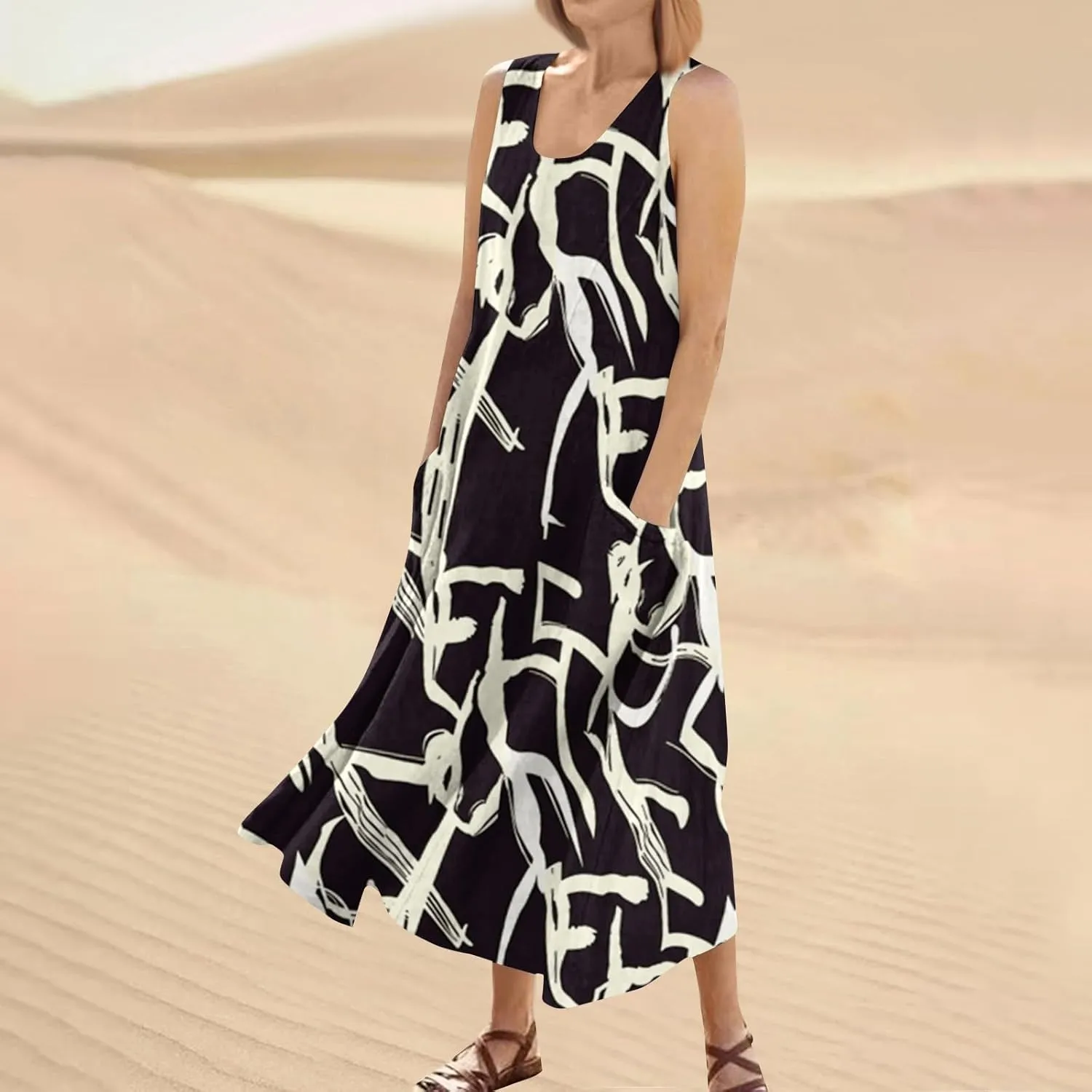 KUIOLYPOER Women Summer Dresses 2025 Casual Button V Neck Pocket Holiday Dress Floral Sundress Boho Beach Dress