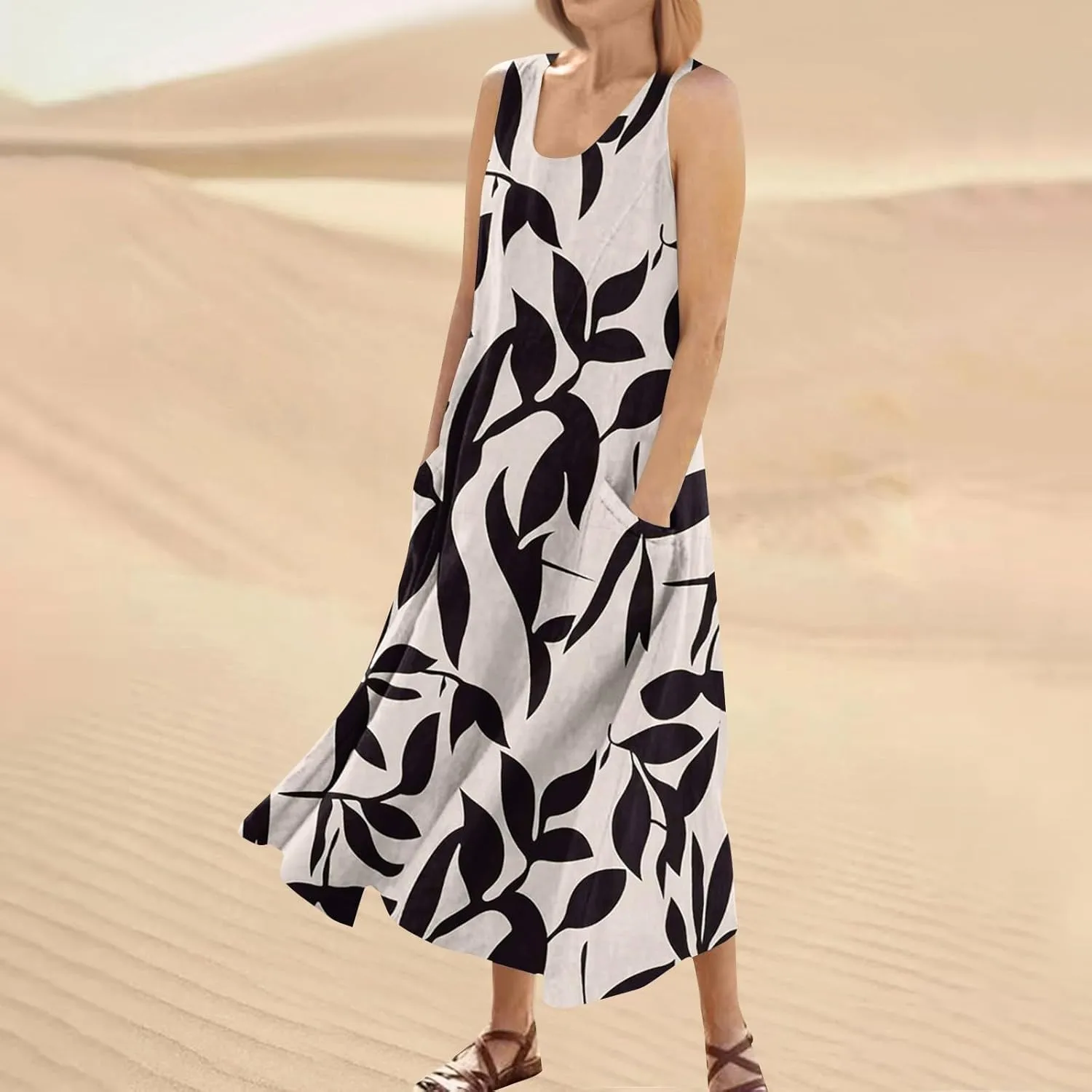 KUIOLYPOER Women Summer Dresses 2025 Casual Button V Neck Pocket Holiday Dress Floral Sundress Boho Beach Dress
