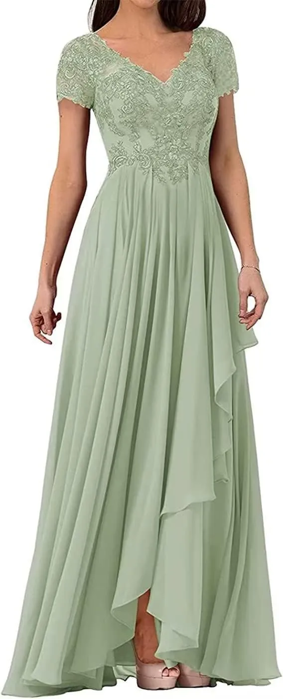 Lace Appliques Mother of The Bride Dress Wedding Guests Dresses for Women V Neck Long Chiffon Formal Evening Party Gowns