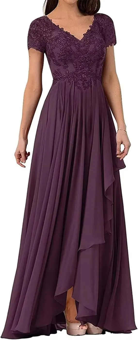 Lace Appliques Mother of The Bride Dress Wedding Guests Dresses for Women V Neck Long Chiffon Formal Evening Party Gowns
