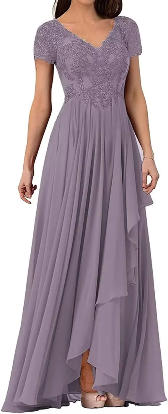 Lace Appliques Mother of The Bride Dress Wedding Guests Dresses for Women V Neck Long Chiffon Formal Evening Party Gowns