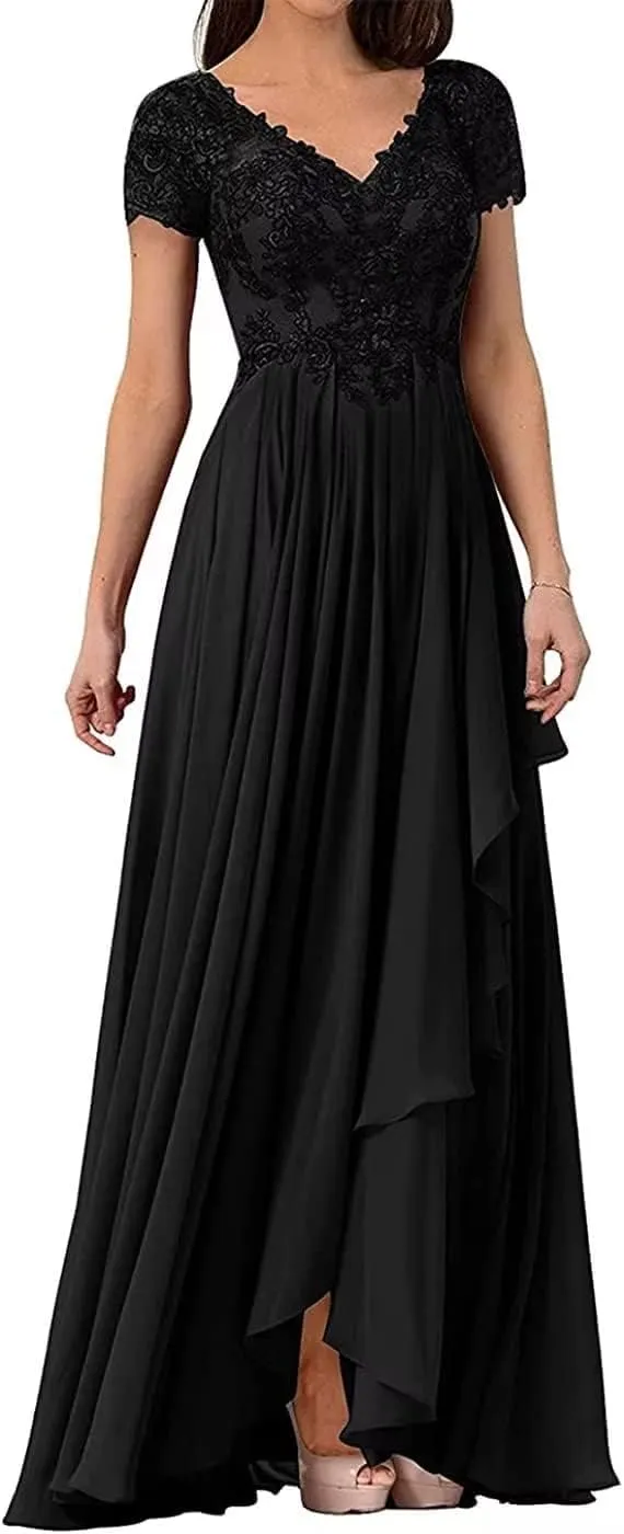 Lace Appliques Mother of The Bride Dress Wedding Guests Dresses for Women V Neck Long Chiffon Formal Evening Party Gowns