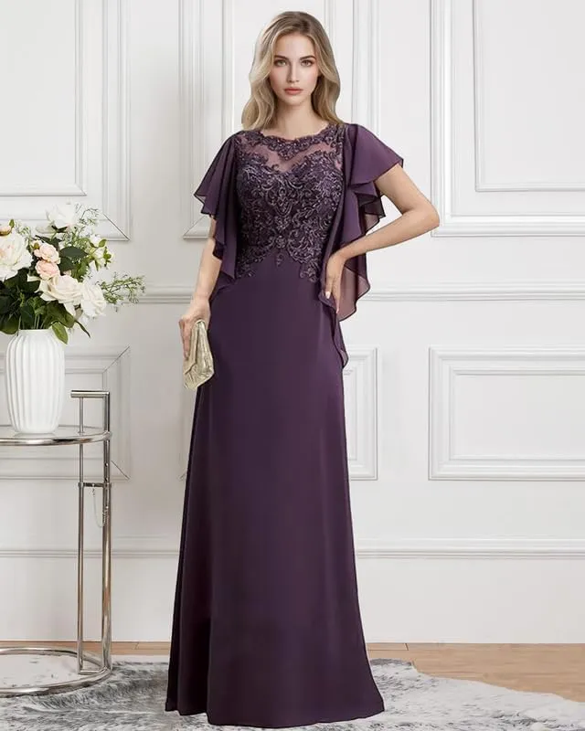 Lace Appliques Mother of The Bride Dresses for Wedding Chiffon Formal Dress for Women Floor Length Evening Party Gowns