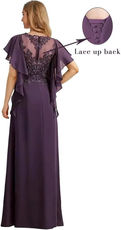 Lace Appliques Mother of The Bride Dresses for Wedding Chiffon Formal Dress for Women Floor Length Evening Party Gowns