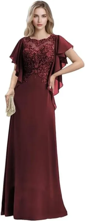 Lace Appliques Mother of The Bride Dresses for Wedding Chiffon Formal Dress for Women Floor Length Evening Party Gowns