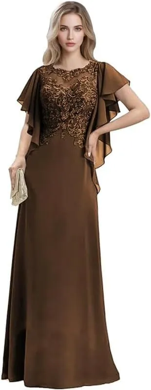 Lace Appliques Mother of The Bride Dresses for Wedding Chiffon Formal Dress for Women Floor Length Evening Party Gowns