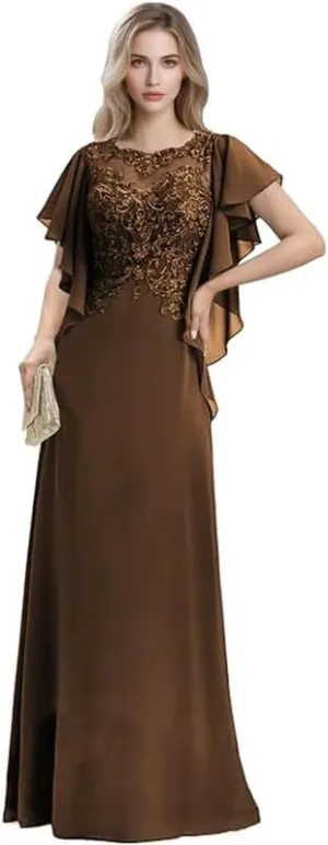 Lace Appliques Mother of The Bride Dresses for Wedding Chiffon Formal Dress for Women Floor Length Evening Party Gowns