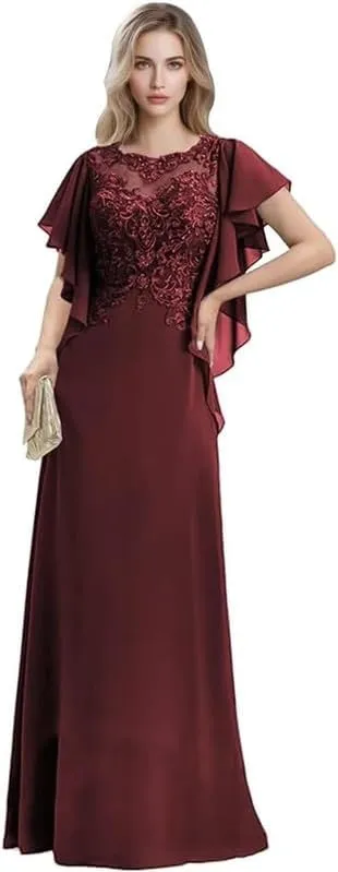 Lace Appliques Mother of The Bride Dresses for Wedding Chiffon Formal Dress for Women Floor Length Evening Party Gowns