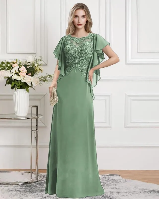 Lace Appliques Mother of The Bride Dresses for Wedding Chiffon Formal Dress for Women Floor Length Evening Party Gowns
