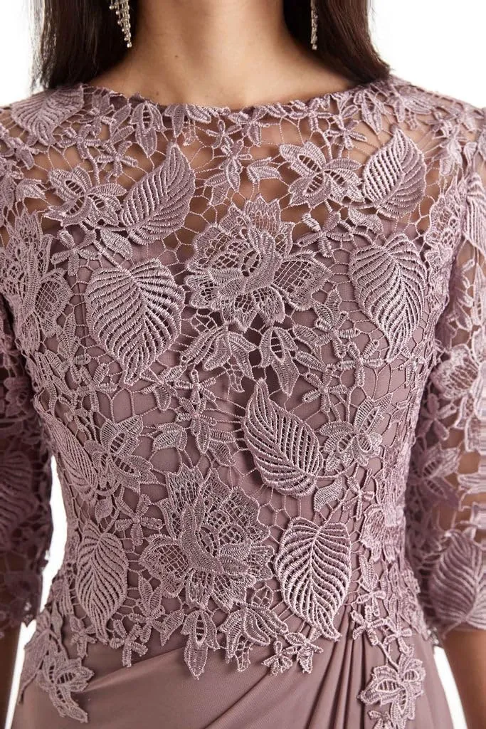 Lace Appliques Mother of The Bride Dresses for Wedding Ruffles Long Chiffon Formal Evening Gowns with Sleeves