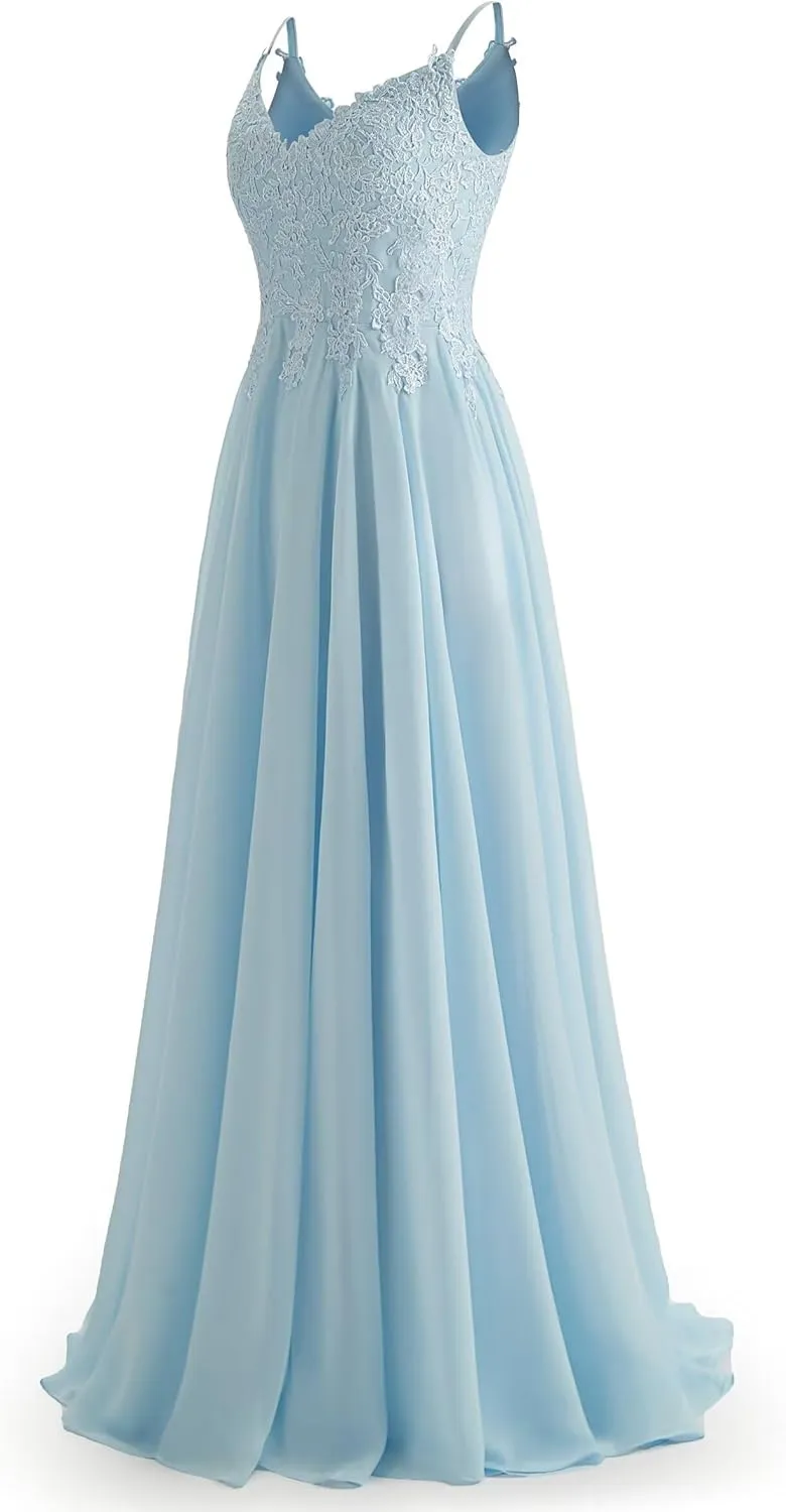 Lace Bridesmaid Dresses for Wedding with Slit Spaghetti Straps Chiffon Aline Formal Evening Party Gowns