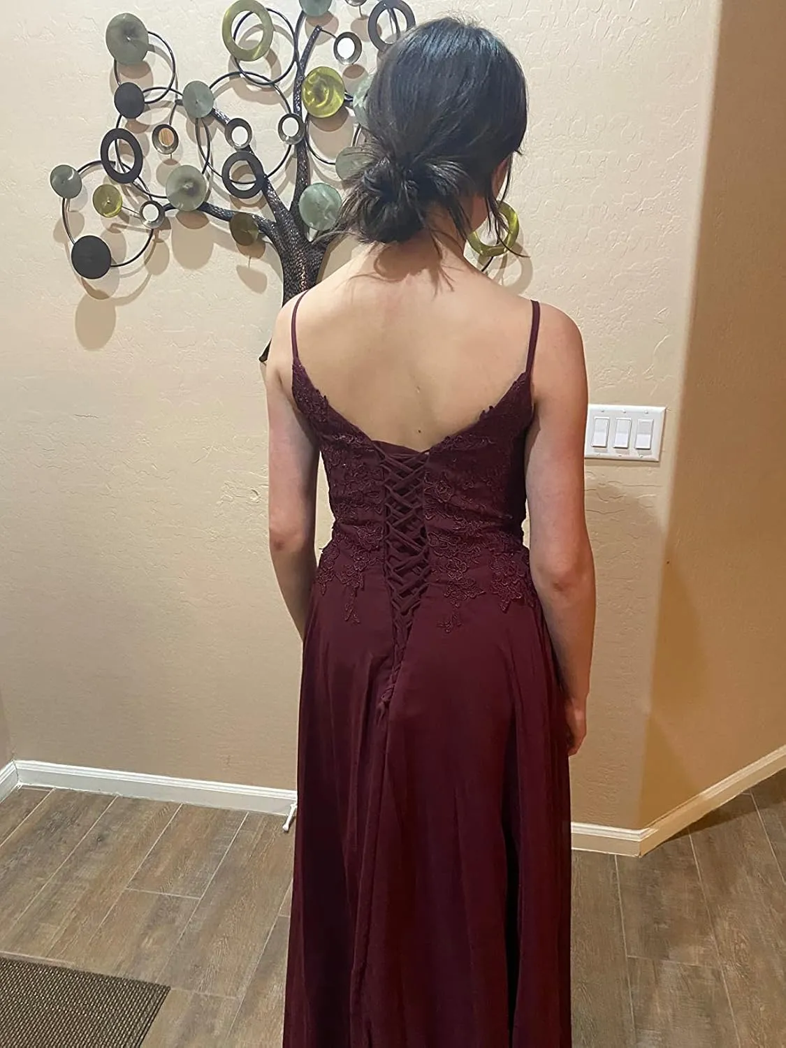 Lace Bridesmaid Dresses for Wedding with Slit Spaghetti Straps Chiffon Aline Formal Evening Party Gowns