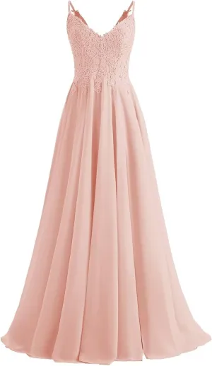 Lace Bridesmaid Dresses for Wedding with Slit Spaghetti Straps Chiffon Aline Formal Evening Party Gowns