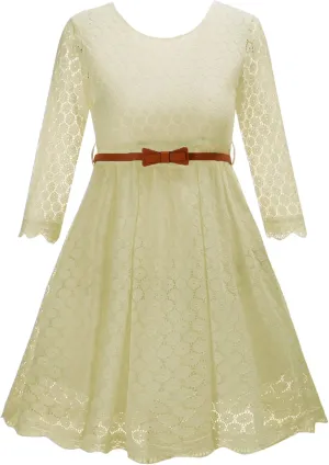 Lace Flower Girl Dress Princess Dress 2-14 Years Children Clothes Kids Party Clothing Long Sleeve