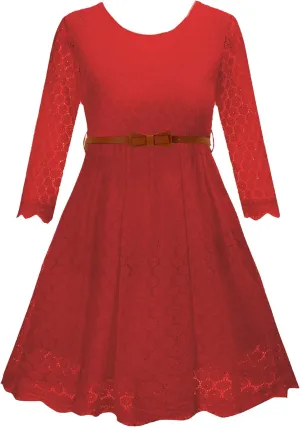 Lace Flower Girl Dress Princess Dress 2-14 Years Children Clothes Kids Party Clothing Long Sleeve