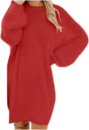 LCMTWX Long Sleeve Oversized Sweater Dress Sleeve Solid Knitted Fleece Dresses Loose Turtleneck Oversize Long Sleeve