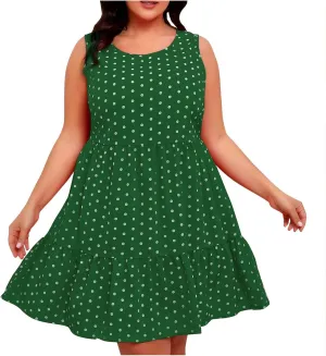 LEMONONSTORE Sundress for Women Summer Plus Size Sleeveless Polka Dot Tank Mini Dress Casual Summer Ruffle A Line Dresses