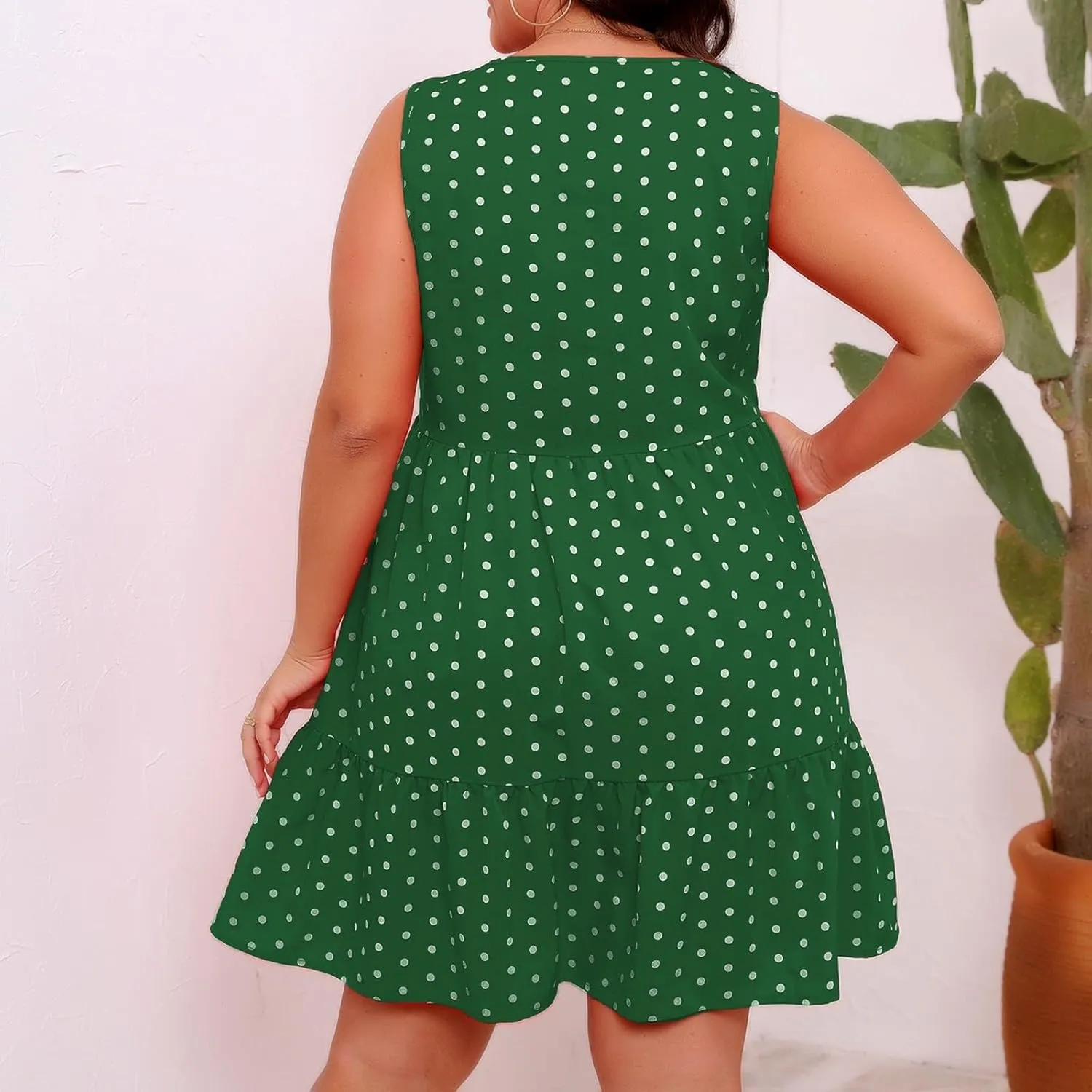 LEMONONSTORE Sundress for Women Summer Plus Size Sleeveless Polka Dot Tank Mini Dress Casual Summer Ruffle A Line Dresses