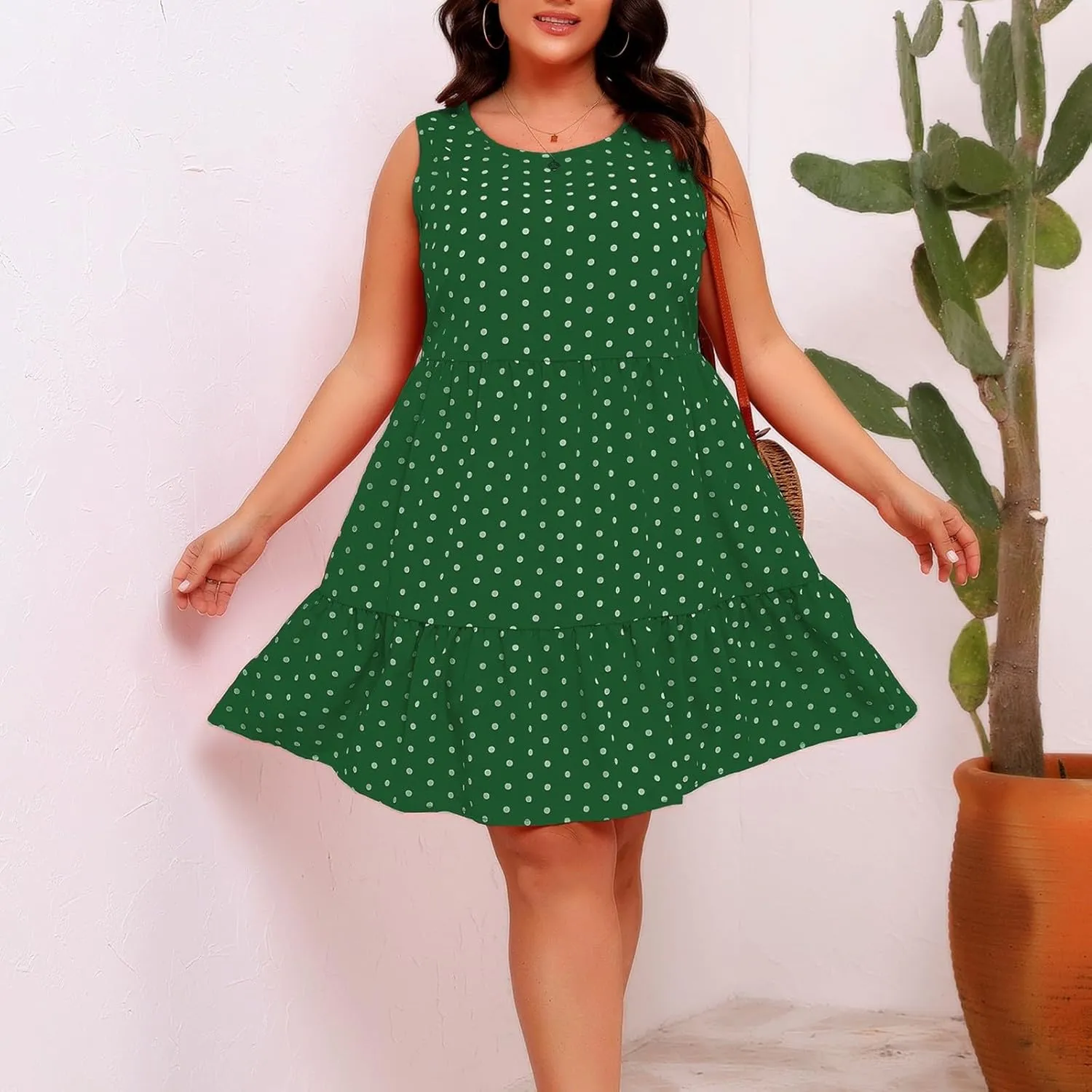 LEMONONSTORE Sundress for Women Summer Plus Size Sleeveless Polka Dot Tank Mini Dress Casual Summer Ruffle A Line Dresses
