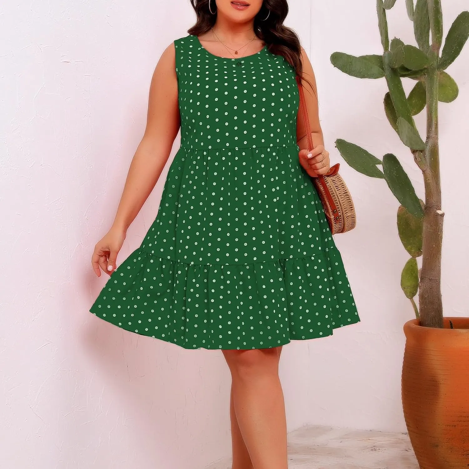 LEMONONSTORE Sundress for Women Summer Plus Size Sleeveless Polka Dot Tank Mini Dress Casual Summer Ruffle A Line Dresses