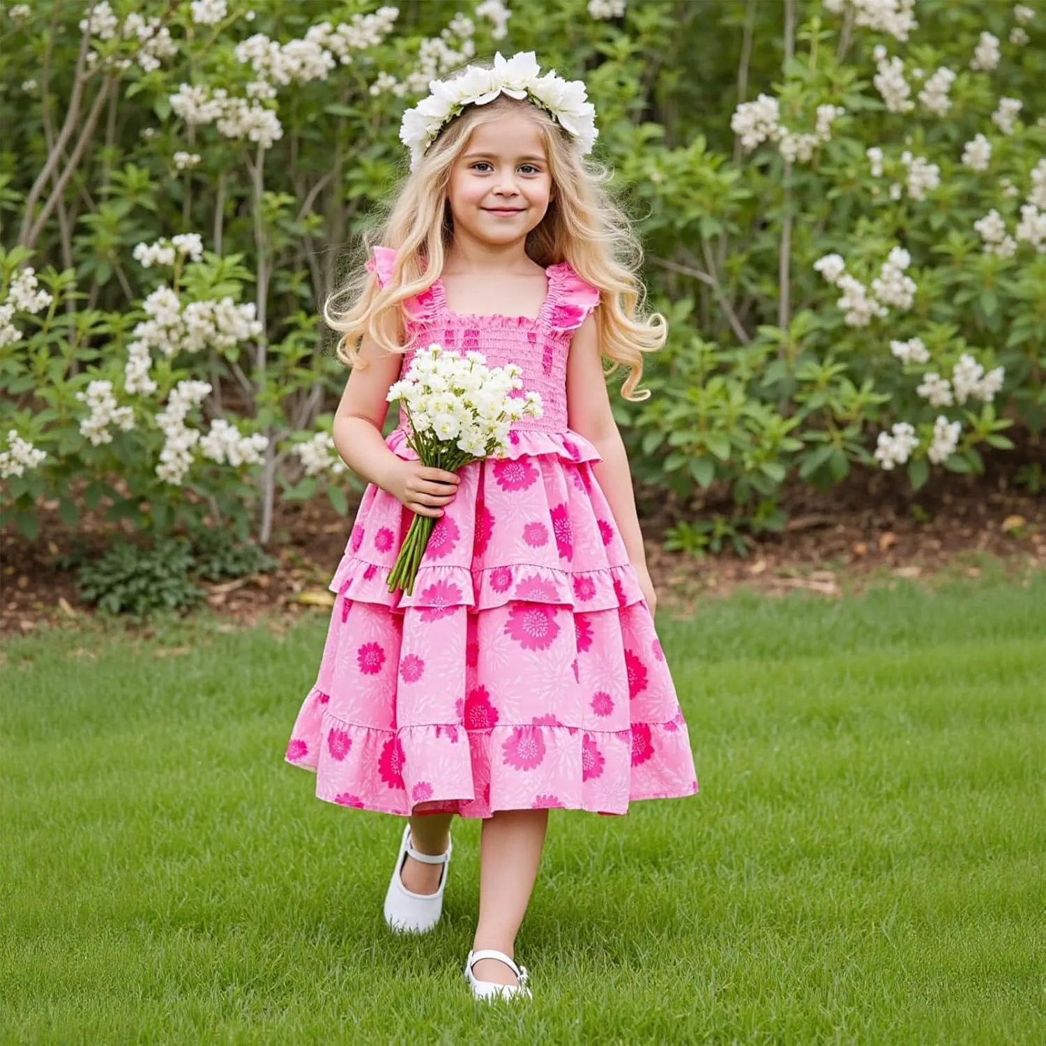 Little Bitty Toddler Girl Smocked Dress Floral Flutter Sleeve Ruffle Dresses Girls Summer Outfits Beach Sundress 2-7 Years