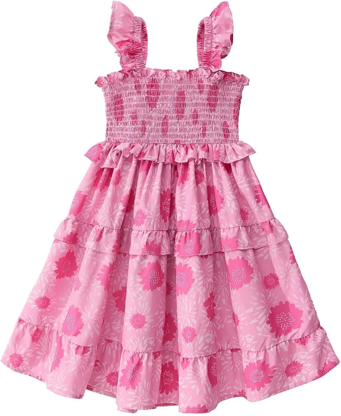Little Bitty Toddler Girl Smocked Dress Floral Flutter Sleeve Ruffle Dresses Girls Summer Outfits Beach Sundress 2-7 Years