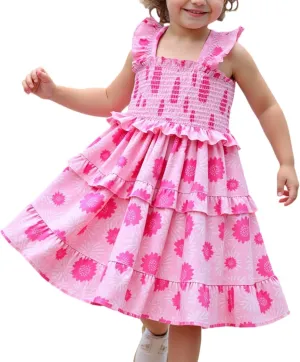 Little Bitty Toddler Girl Smocked Dress Floral Flutter Sleeve Ruffle Dresses Girls Summer Outfits Beach Sundress 2-7 Years