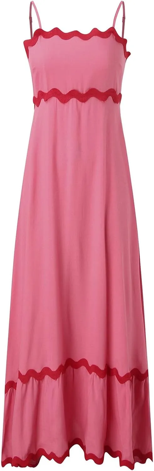 Long Flowy Dresses For Women Spaghetti Strap 2024 Maxi Dresses Summer Boho Sleeveless Striped A Line Beach Sundress