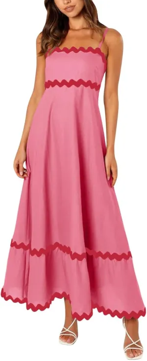 Long Flowy Dresses For Women Spaghetti Strap 2024 Maxi Dresses Summer Boho Sleeveless Striped A Line Beach Sundress