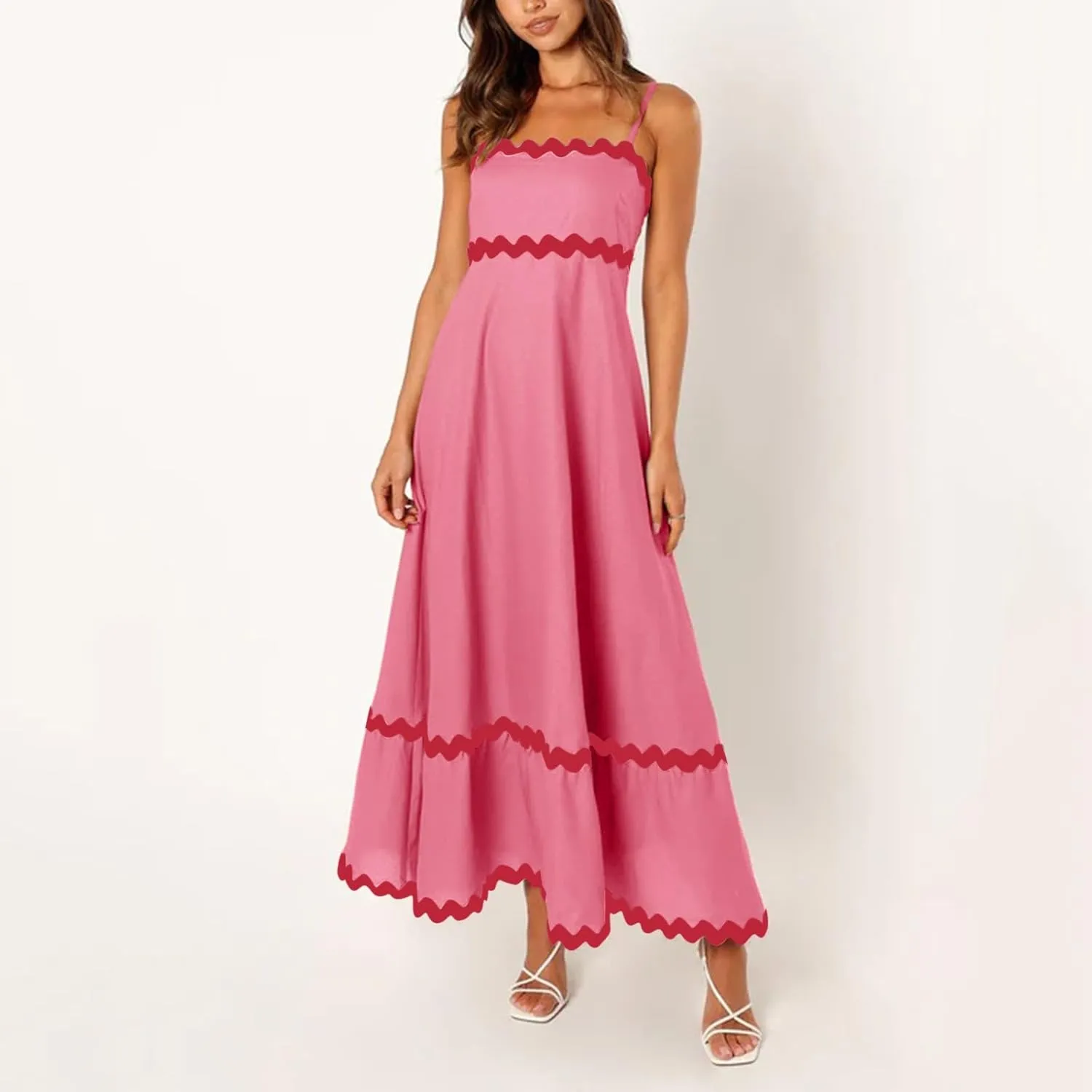 Long Flowy Dresses For Women Spaghetti Strap 2024 Maxi Dresses Summer Boho Sleeveless Striped A Line Beach Sundress