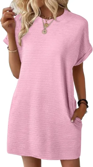 Loose Dress for Women Short Sleeve Crew Neck Smooth Elegant Chiffon Mini Crop Dresses Summer Beach Dress 2025
