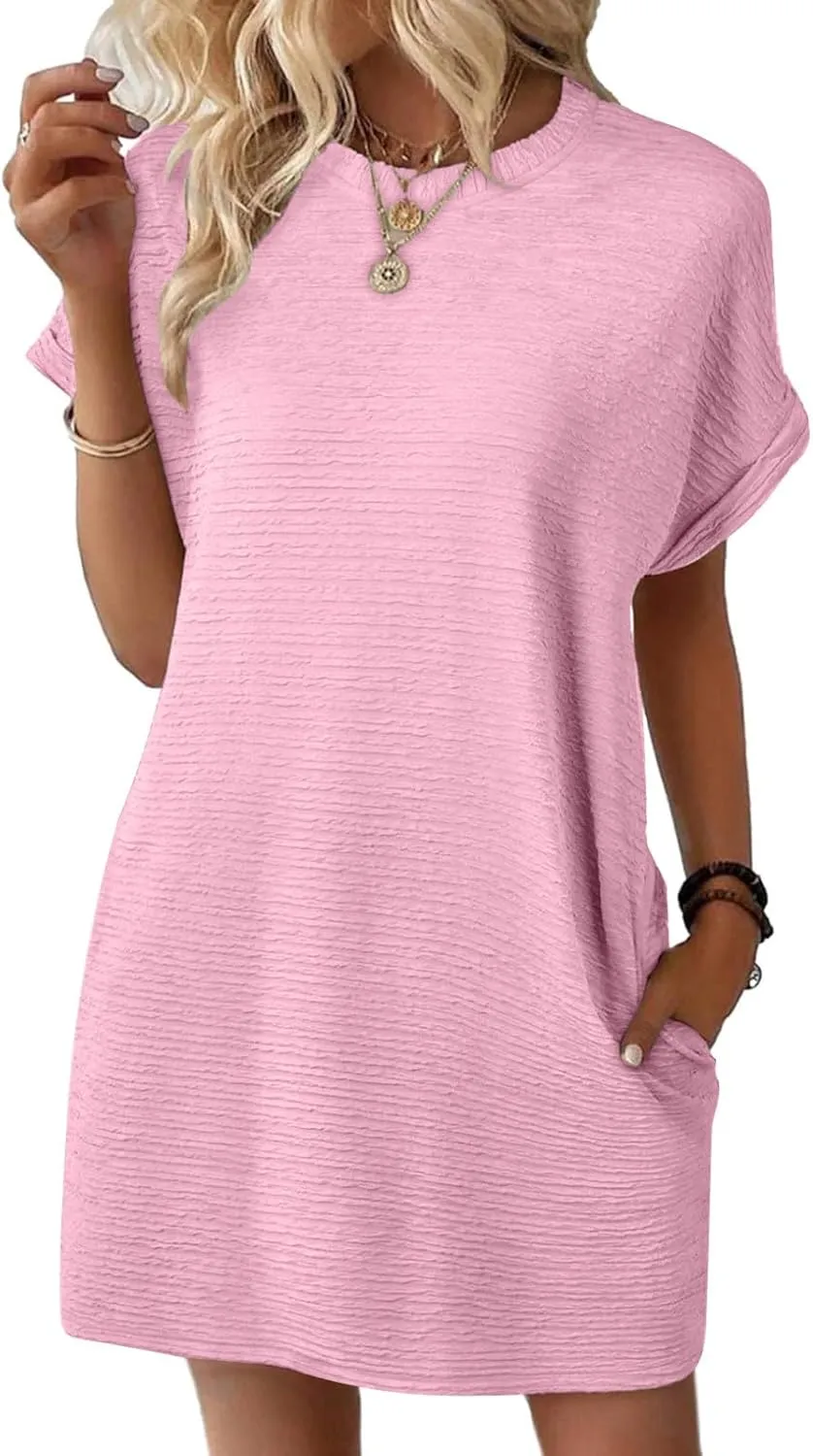 Loose Dress for Women Short Sleeve Crew Neck Smooth Elegant Chiffon Mini Crop Dresses Summer Beach Dress 2025