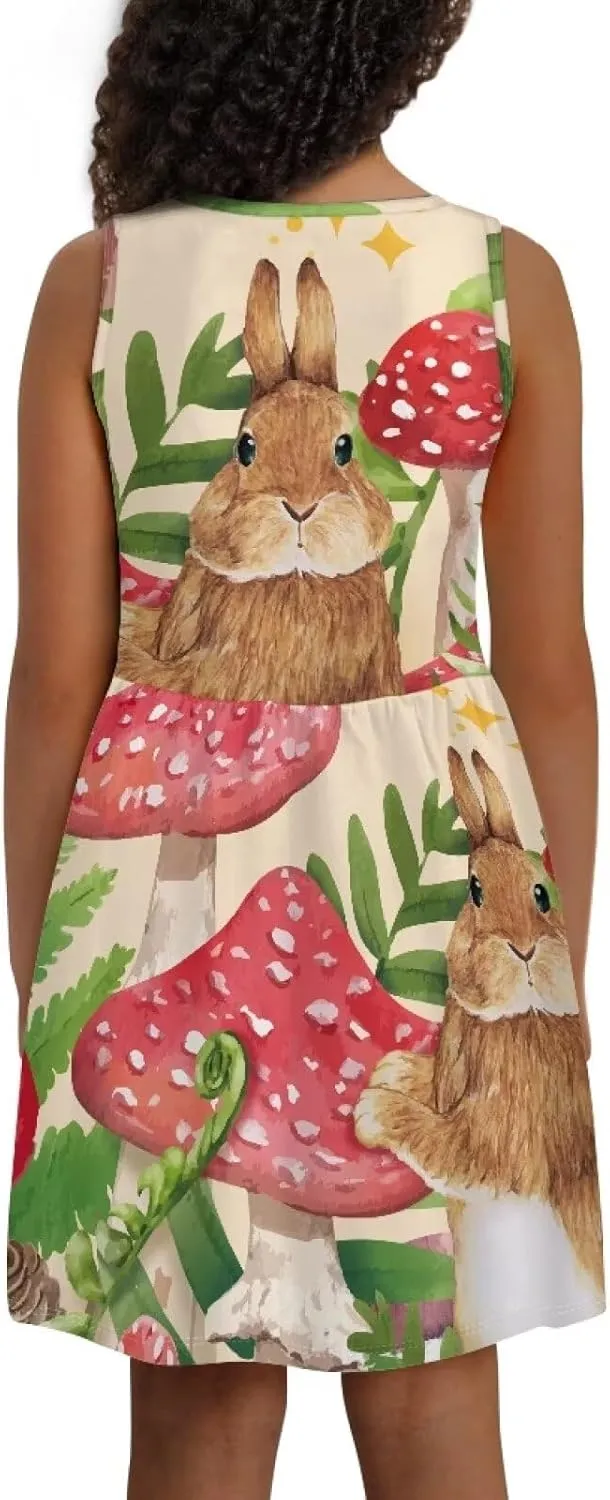 Loose Fit Summer Floral Sundress Girls Sleeveless Swing Cute Hawaiian Dress with Pockets
