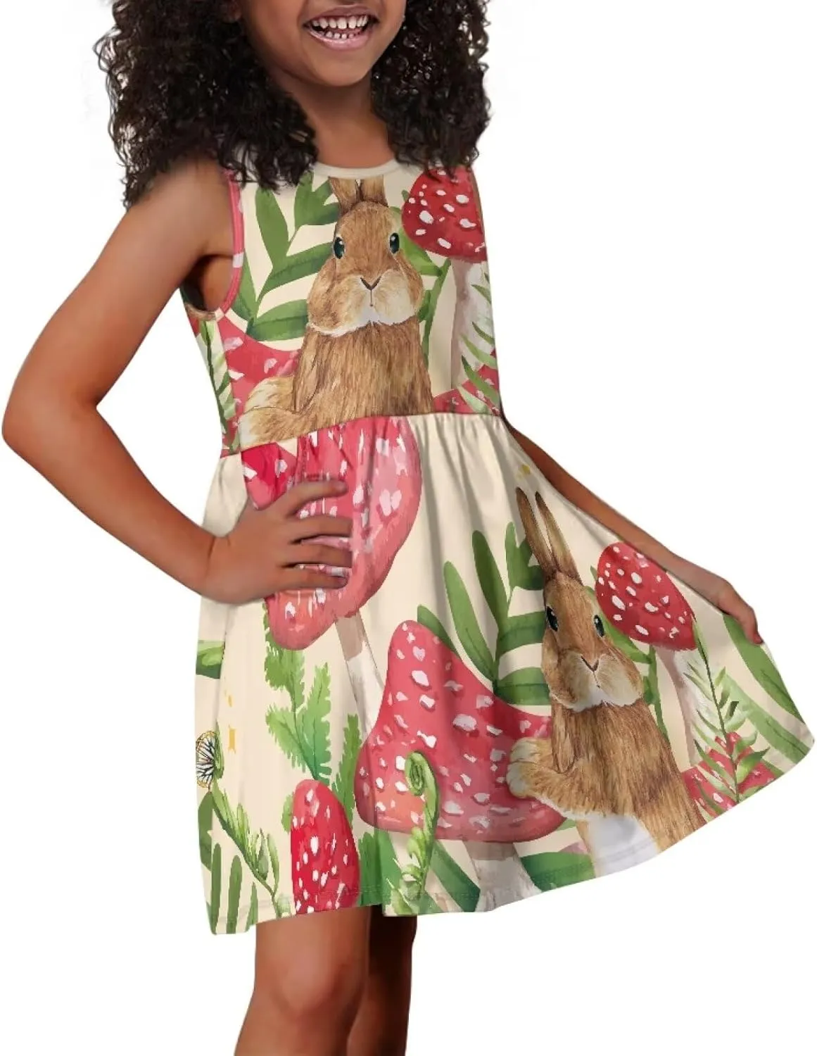Loose Fit Summer Floral Sundress Girls Sleeveless Swing Cute Hawaiian Dress with Pockets