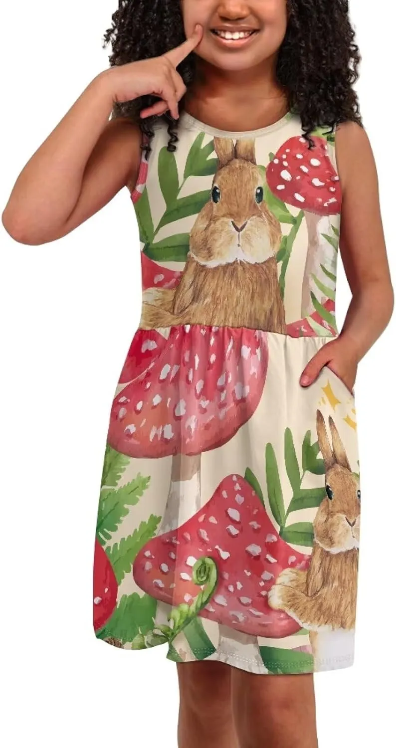 Loose Fit Summer Floral Sundress Girls Sleeveless Swing Cute Hawaiian Dress with Pockets