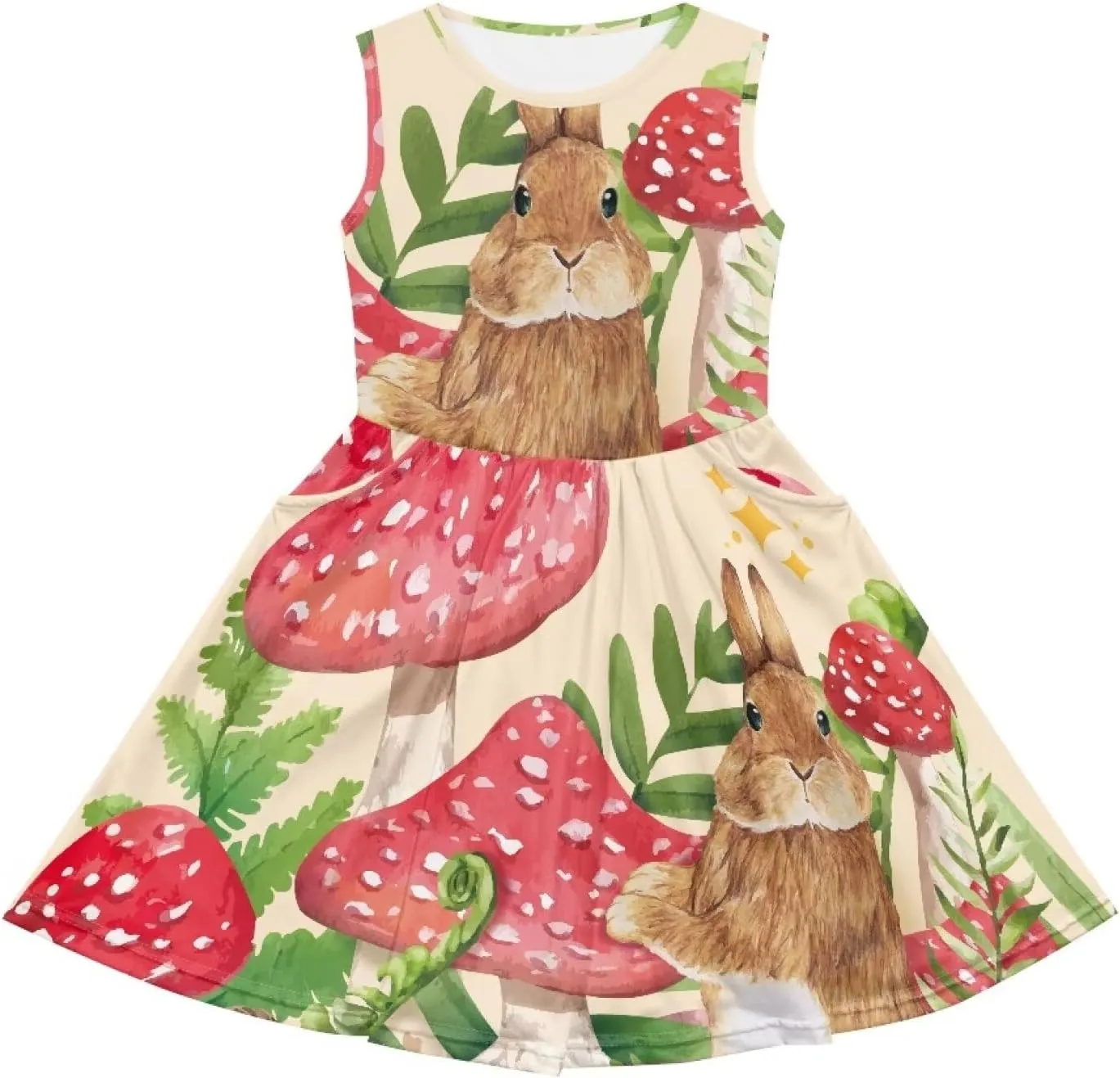 Loose Fit Summer Floral Sundress Girls Sleeveless Swing Cute Hawaiian Dress with Pockets